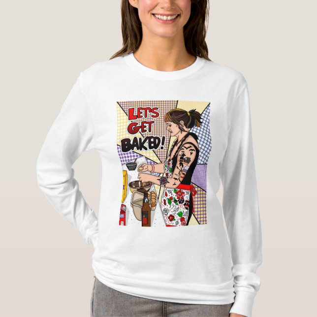 Camiseta Tatuagem de Pop de arte retrô - Lady Baking na coz (Frente)