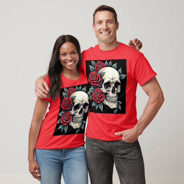 Camiseta Tatuagem de Rosas do crânio (Unissex)