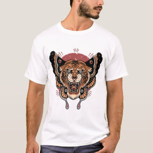 Camiseta Tatuagem de tigre-borboleta design T-Shirt