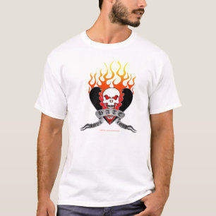 Camiseta Tatuagem do crânio amor ódio do amor e do coraç