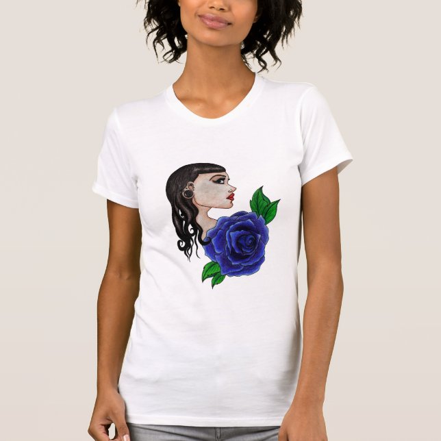 Camiseta tatuagem do rosa do azul (Frente)