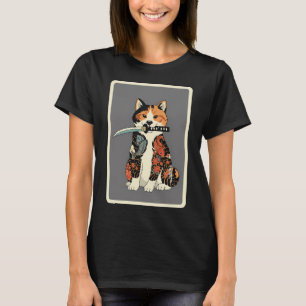 Camiseta Tatuagem Estilo Japonês Gato Samurai