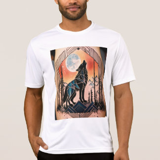 Camiseta Tatuagem Geométrica do Wolf Howling com Paisagem N