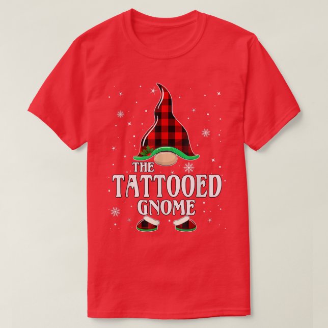 Camiseta Tatuagem Gnome Buffalo Xadrez Matching Family Chri (Frente do Design)