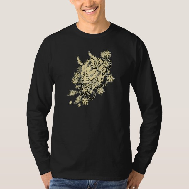 Camiseta Tatuagem Japonesa Hannya Devil Mask With Cherry Bl (Frente)