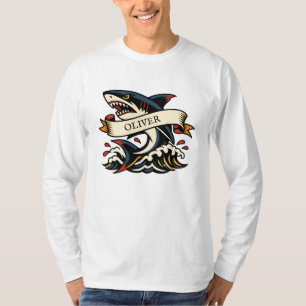 Camiseta Tatuagem Náutica de Tubarão Retro