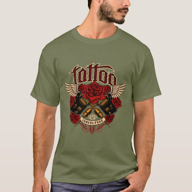 Camiseta Tatuagem Old School Subcultura Punhos Rosas (Frente)