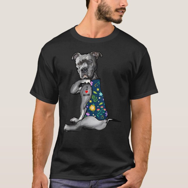 Camiseta Tatuagem Pitbull Eu Amo Flor Mãe (Frente)