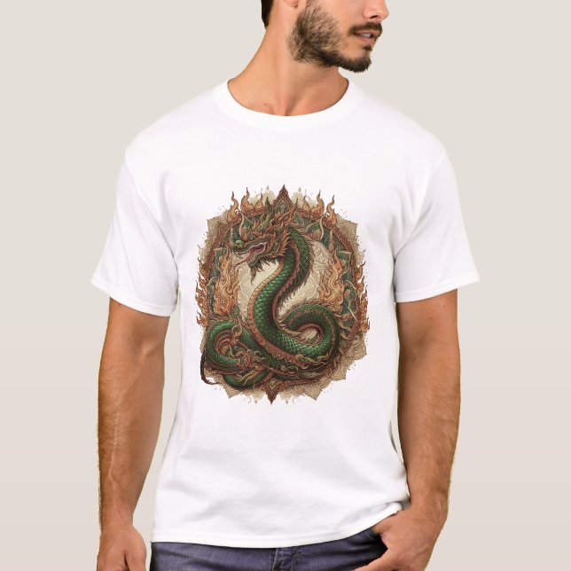 Camiseta Tatuagem Tailandesa de Naga para Poder e Proteção (Frente)