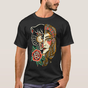 Camiseta Tatuagem Tradicional Americana de Pantera Cigana V