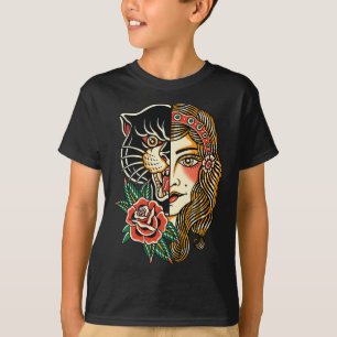 Camiseta Tatuagem Tradicional Americana de Pantera Cigana V