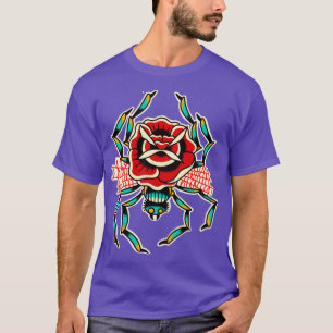 Camiseta Tatuagem tradicional de rosa de aranha