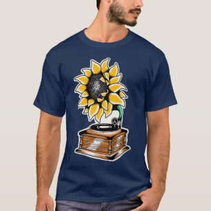 Camiseta tatuagem tradicional do gramofone de girassol