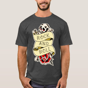 Camiseta tatuagem tradicional rock and roll