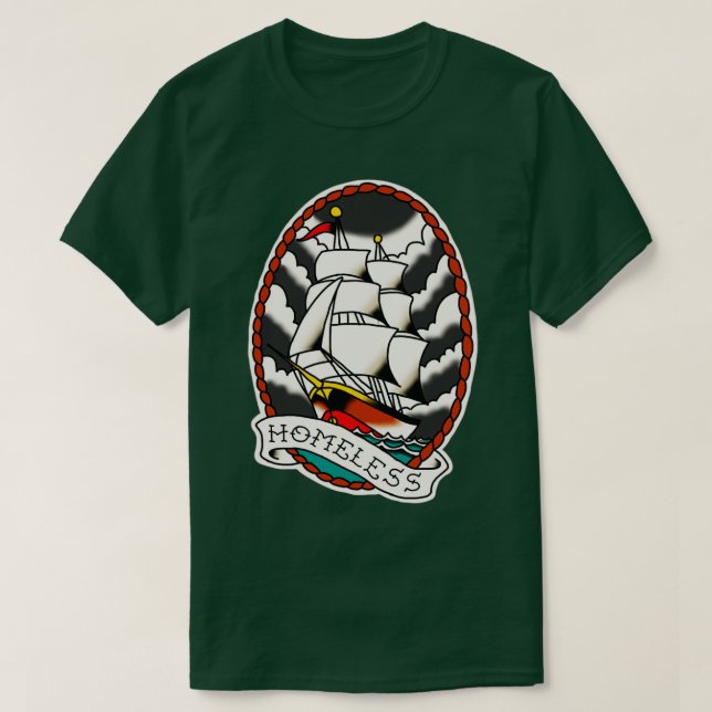 Camiseta Tatuagem tradicional sem abrigo Caravel (Frente do Design)