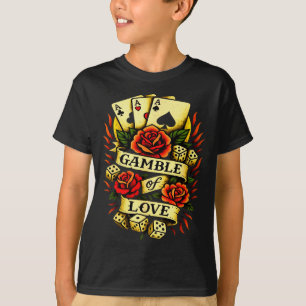 Camiseta Tatuagem Tradicional Tatuagem Retro Rosas Dados Ca