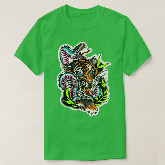 Camiseta Tatuagem tradicional Tiger Neo (Frente do Design)
