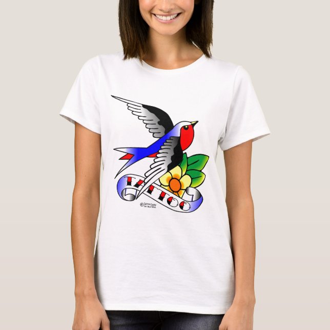 Camiseta Tatuagem velho da andorinha de Skool (Frente)
