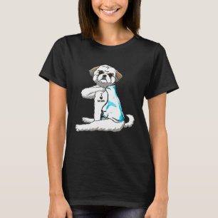 Camiseta Tatuagens de Shih Tzu Eu Amo Mãe Sentada Dia das M