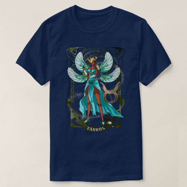Camiseta Taurus Anime Fadas de Fada de Aniversário Taurus B (Frente do Design)