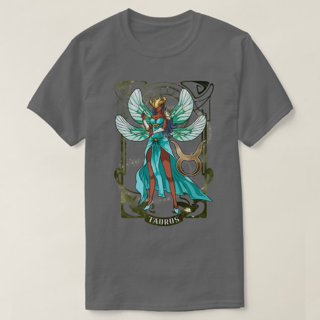 Camiseta Taurus Anime Fadas de Fada de Aniversário Taurus B (Frente do Design)