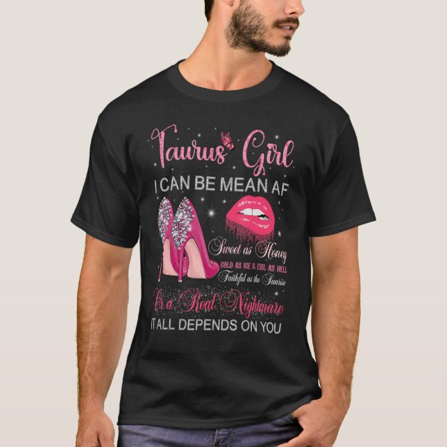 Camiseta Taurus Girl Birthday High Heels Lançando Lábios Bu (Frente)