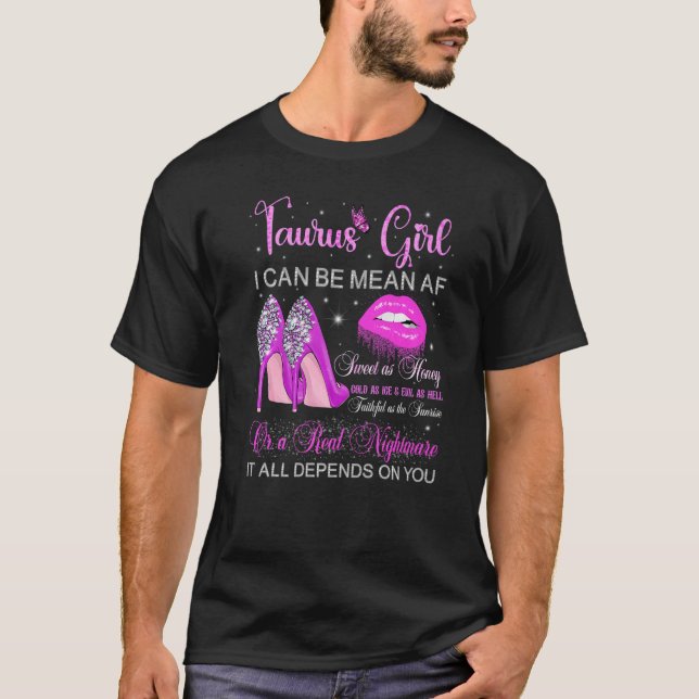 Camiseta Taurus Girl Birthday High Heels Lançando Lábios Zo (Frente)