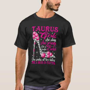 Camiseta Taurus Girl Like a Boss in Control diamond calçado