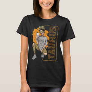 Camiseta Taurus Girl Messy Bun Leopard Para Mulheres Rainha