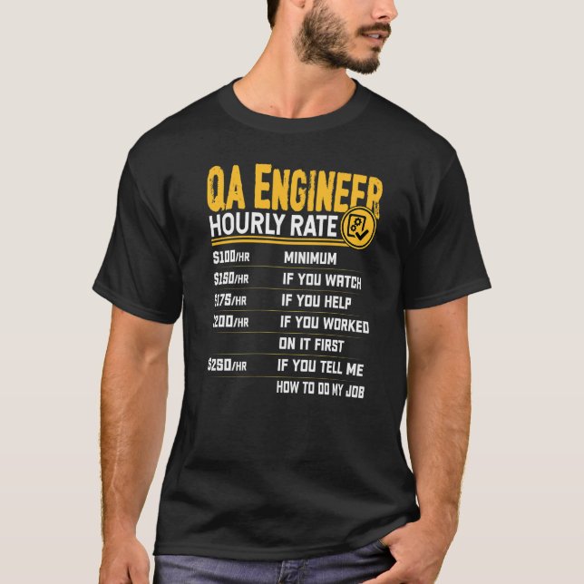 Camiseta Taxa horária do engenheiro de QA Desenvolvedor Pro (Frente)