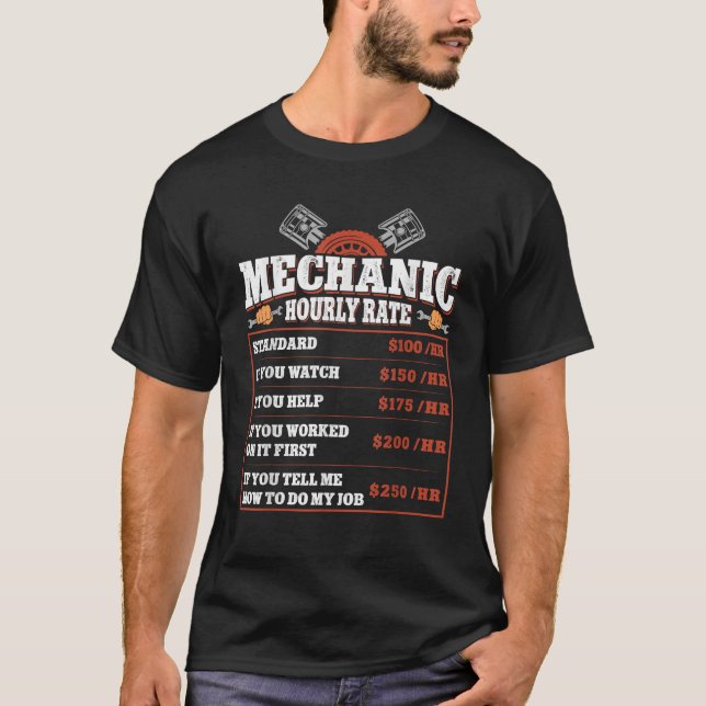 Camiseta Taxas de Trabalho Mecânica Horária Engraçada Mecan (Frente)