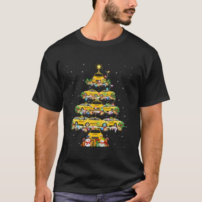 Camiseta Taxi Xmas Lighting Papais noeis Taxi Árvore de Nat (Frente)