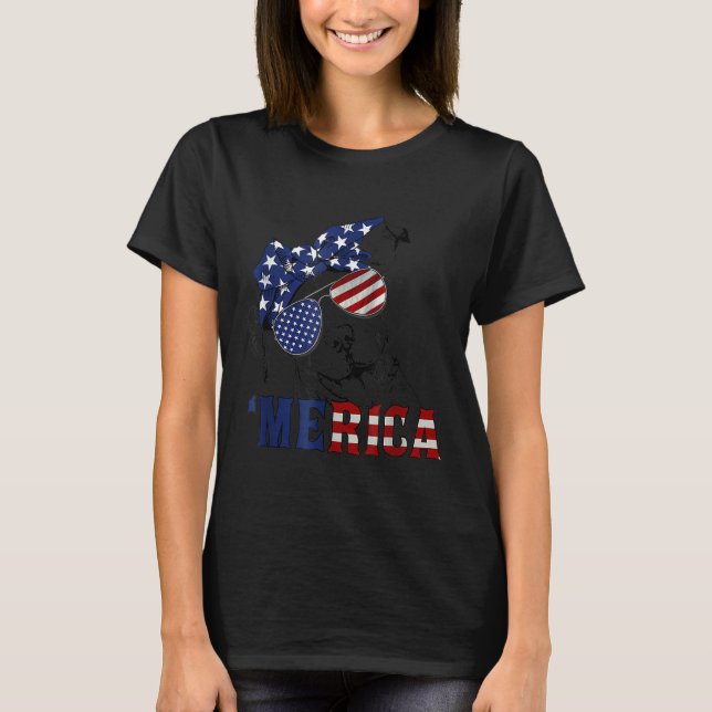 Camiseta Tbull 4th Of July Merica American Flag Sungles  (Frente)