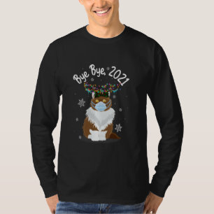 Camiseta Tchau 2021 Gato Face Mask Reindeer Light Engraçado