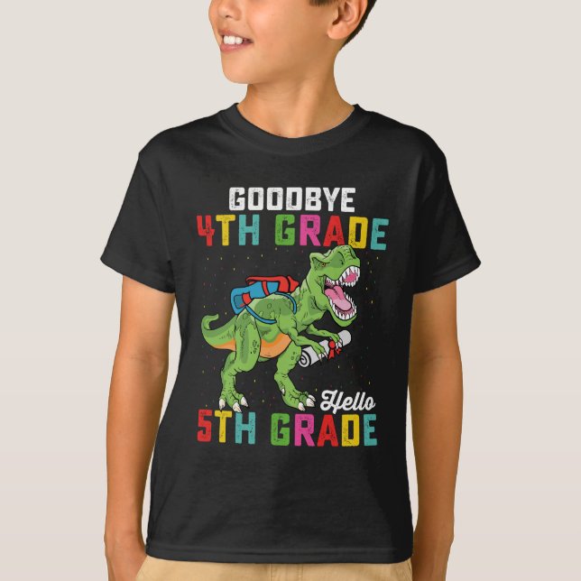 Camiseta Tchau 4º ano Alô 5 Grau T Rex Dinossauro (Frente)