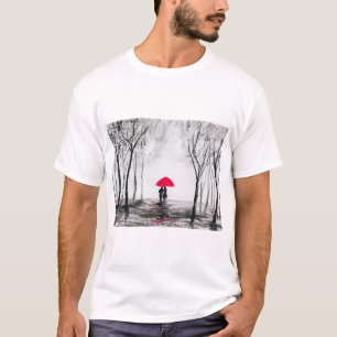 Camiseta Tchic do guarda-chuva vermelho do casal de casamen