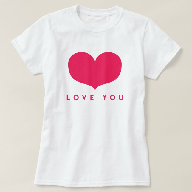 Camiseta Te Amo | T-Shirt de Coração Rosa Grande (Frente do Design)
