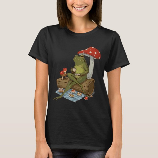 Camiseta Tea Frog Mushroom Cnic Cute Nature Aesthetic Cotta (Frente)