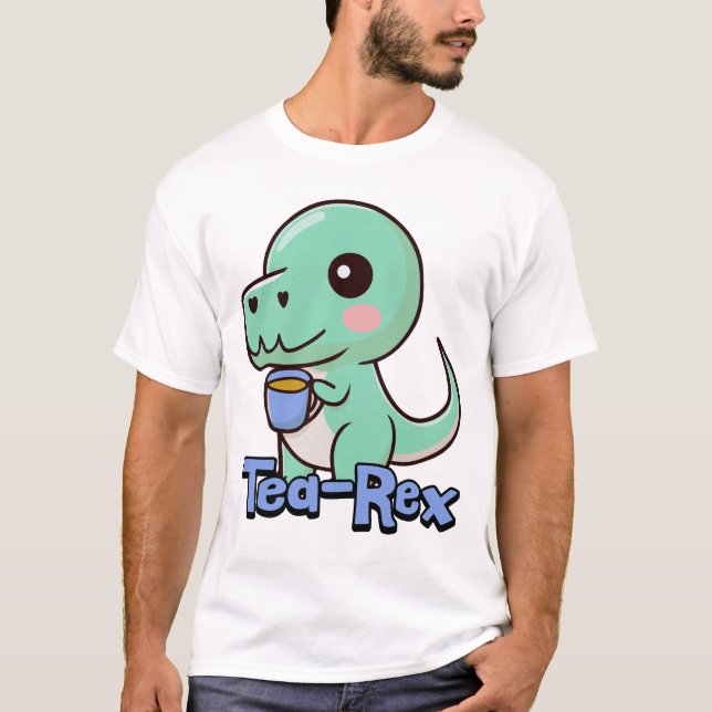 Camiseta Tea-Rex! Cartoon T-Rex Pun De Bebendo De Chá Bonit (Frente)