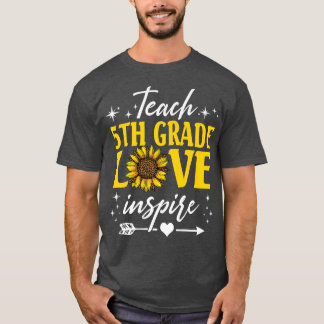 Camiseta Teach 5th Grade Love Inspire Sunflower Leopard Pre