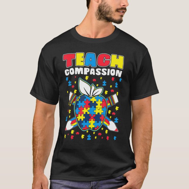Camiseta Teach Compassion Puzzle Piece Teacher Autism Aware (Frente)