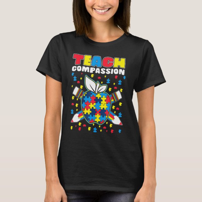 Camiseta Teach Compassion Puzzle Piece Teacher Autism Aware (Frente)