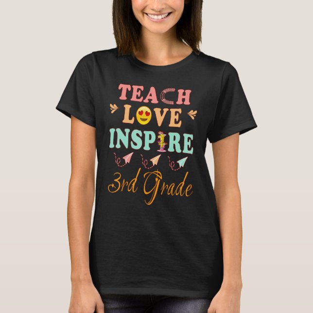 Camiseta Teach Love Inspire Third Grade History Teacher Esl (Frente)