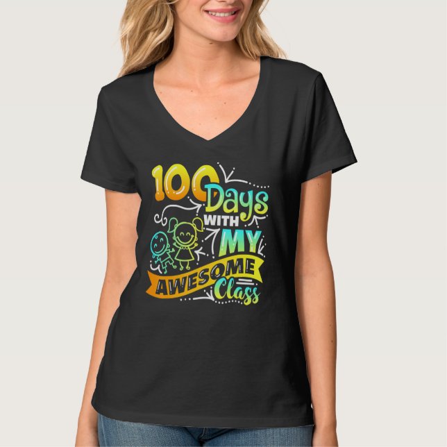 Camiseta Teacher 100th Day of School With Awesome Class_2 (Frente)