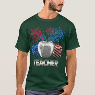 Camiseta Teacher Apple Firework American Flag T-Shirt