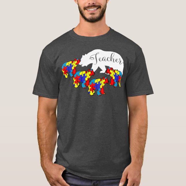 Camiseta Teacher Bear Autismo Mês de Sensibilização SPED (Frente)