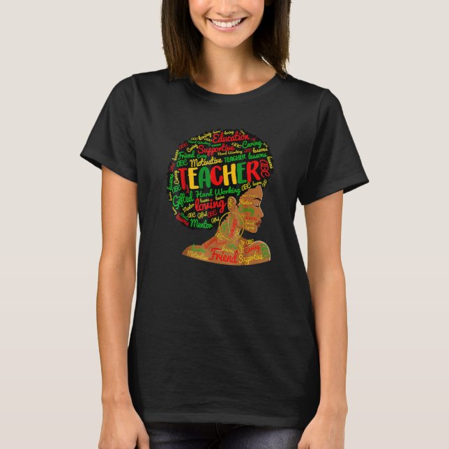 Camiseta Teacher Black History Queen Melanin Afro African P (Frente)