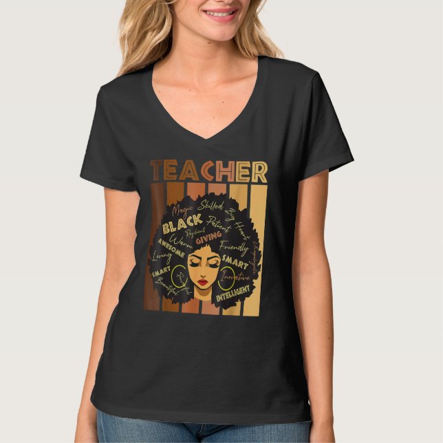 Camiseta Teacher Black Women Black History Queen Melanin Af (Frente)