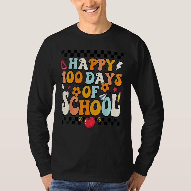 Camiseta Teacher Kids Retro Groovy 100 Days Happy 100th Day (Frente)