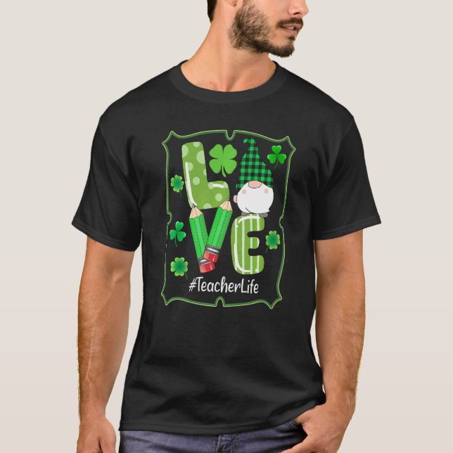 Camiseta Teacher Life St Patricks Day Gnomes Shamrock Irish (Frente)